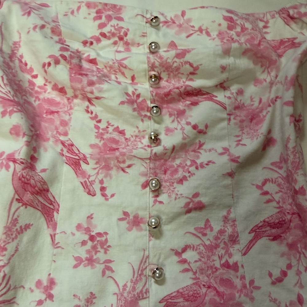 MAJORELLE Off-Shoulder Pink Floral Button Front Top - Picture 8 of 12